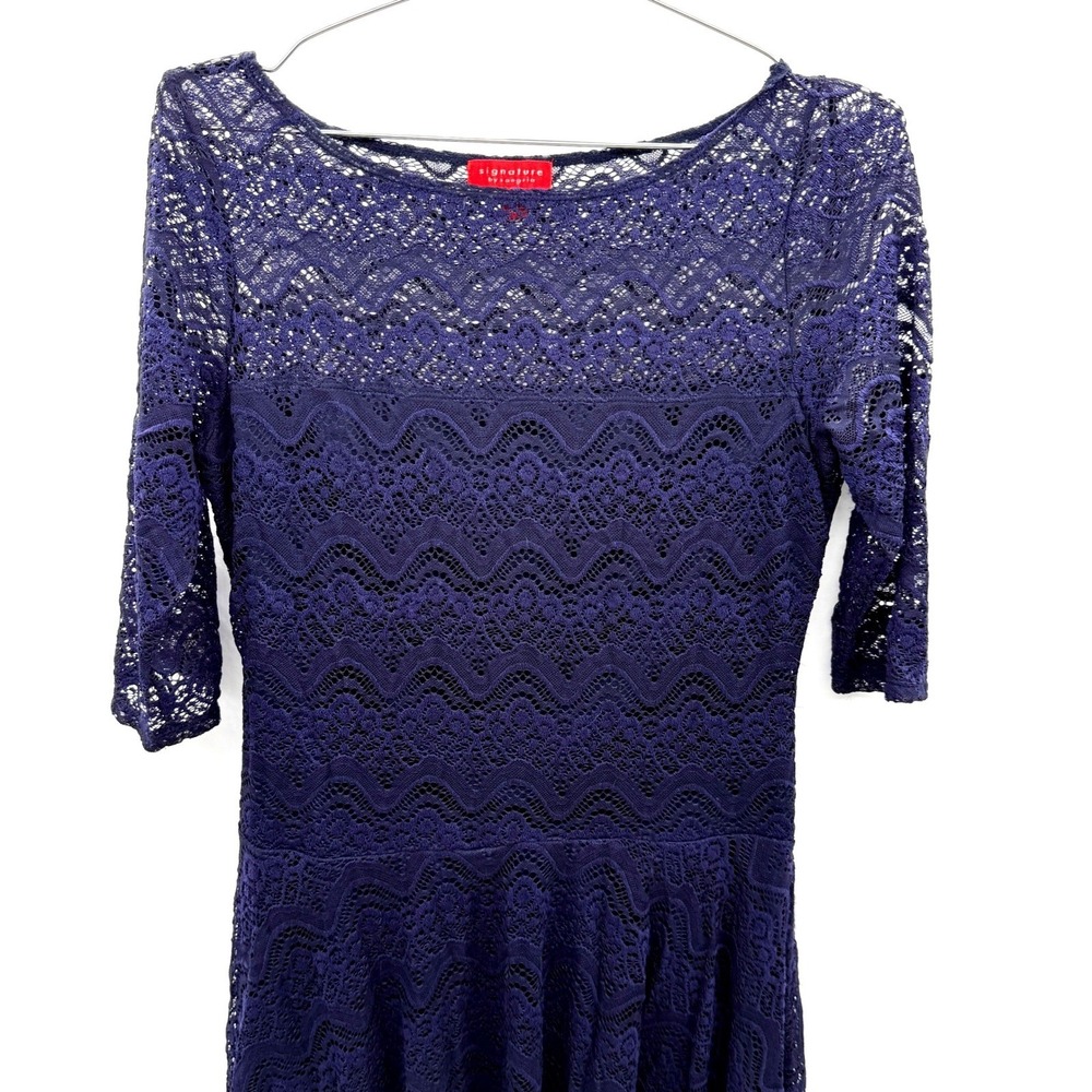 Signature by Sangria Purple Blue Lace Fit & Flare Dress Women's 10 Boatneck Chic - Picture 3 of 14